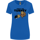 Thanks Giving Christmas Turkey Cat Womens Wider Cut T-Shirt Royal Blue