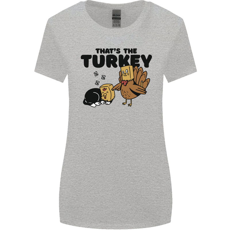 Thanks Giving Christmas Turkey Cat Womens Wider Cut T-Shirt Sports Grey