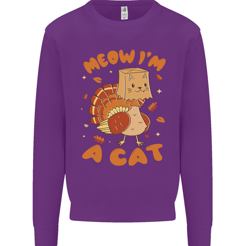 Thanksgiving Christmas Turkey I'm a Cat Kids Sweatshirt Jumper Purple