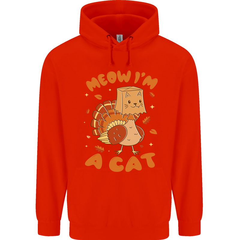 Thanksgiving Christmas Turkey I'm a Cat Mens 80% Cotton Hoodie Bright Red