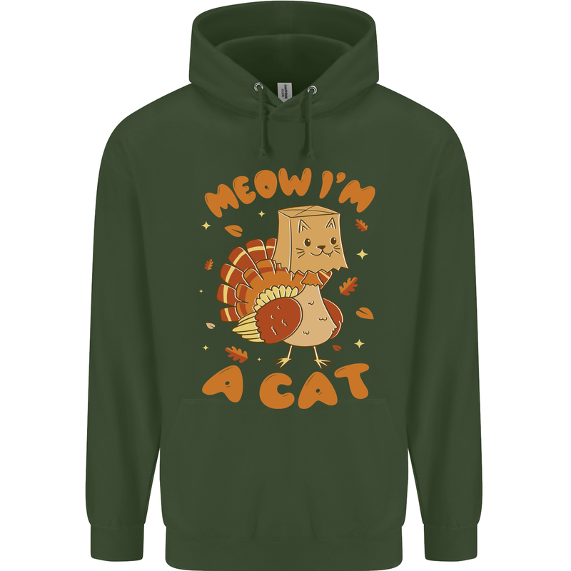 Thanksgiving Christmas Turkey I'm a Cat Mens 80% Cotton Hoodie Forest Green