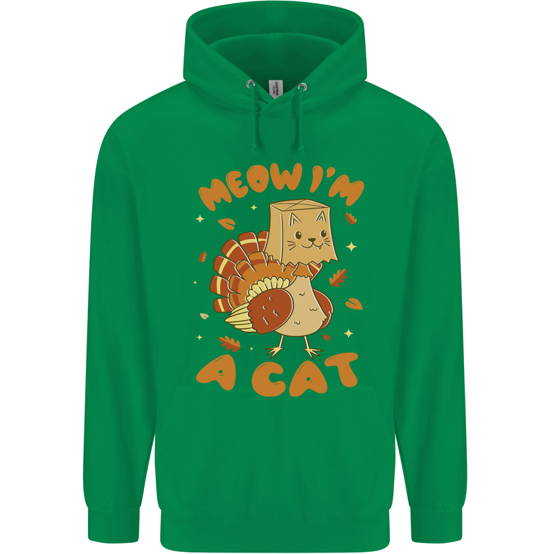 Thanksgiving Christmas Turkey I'm a Cat Mens 80% Cotton Hoodie Irish Green