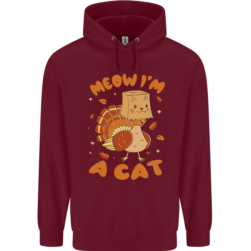 Thanksgiving Christmas Turkey I'm a Cat Mens 80% Cotton Hoodie Maroon