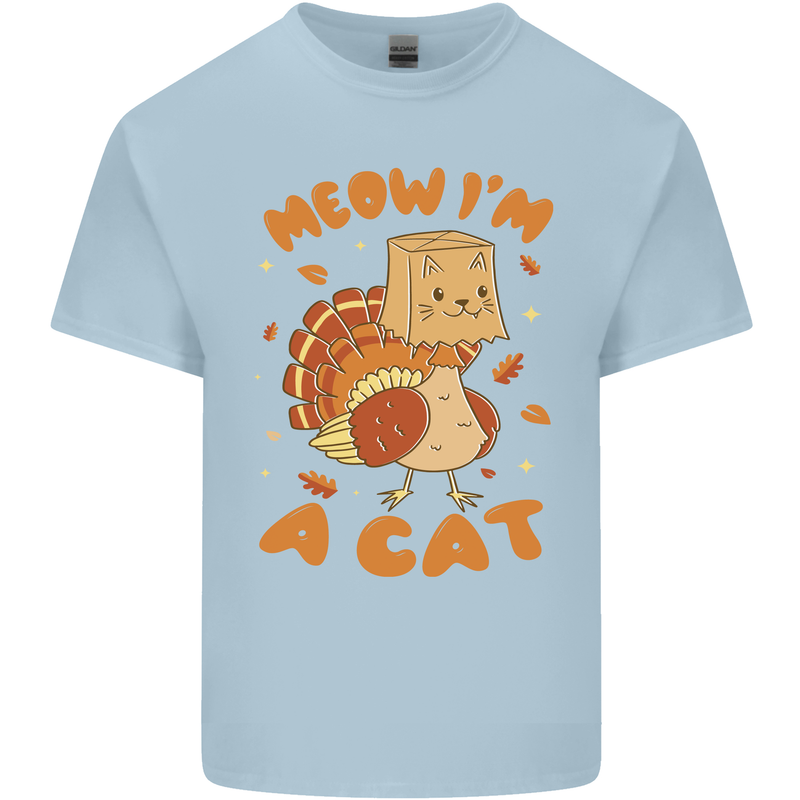 Thanksgiving Christmas Turkey I'm a Cat Mens Cotton T-Shirt Tee Top Light Blue