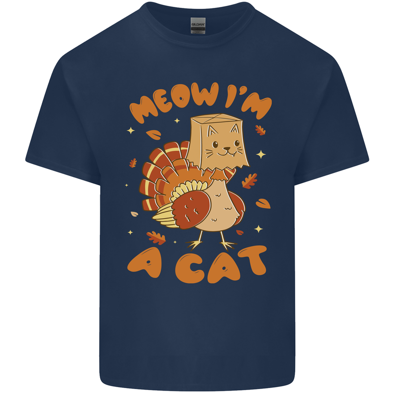 Thanksgiving Christmas Turkey I'm a Cat Mens Cotton T-Shirt Tee Top Navy Blue