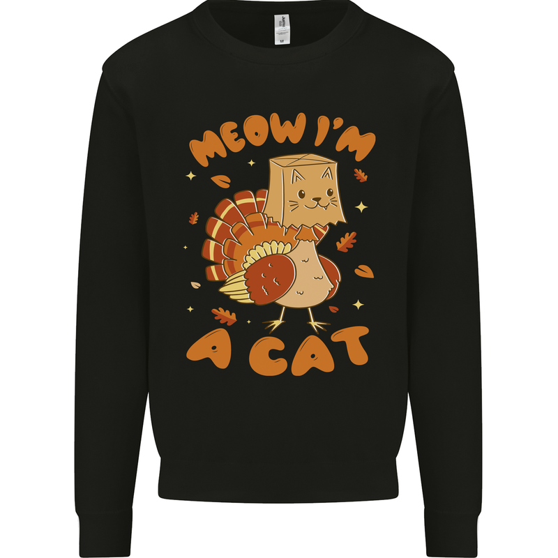 Thanksgiving Christmas Turkey I'm a Cat Mens Sweatshirt Jumper Black