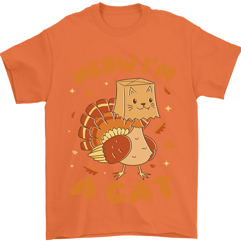 Thanksgiving Christmas Turkey I'm a Cat Mens T-Shirt 100% Cotton Orange