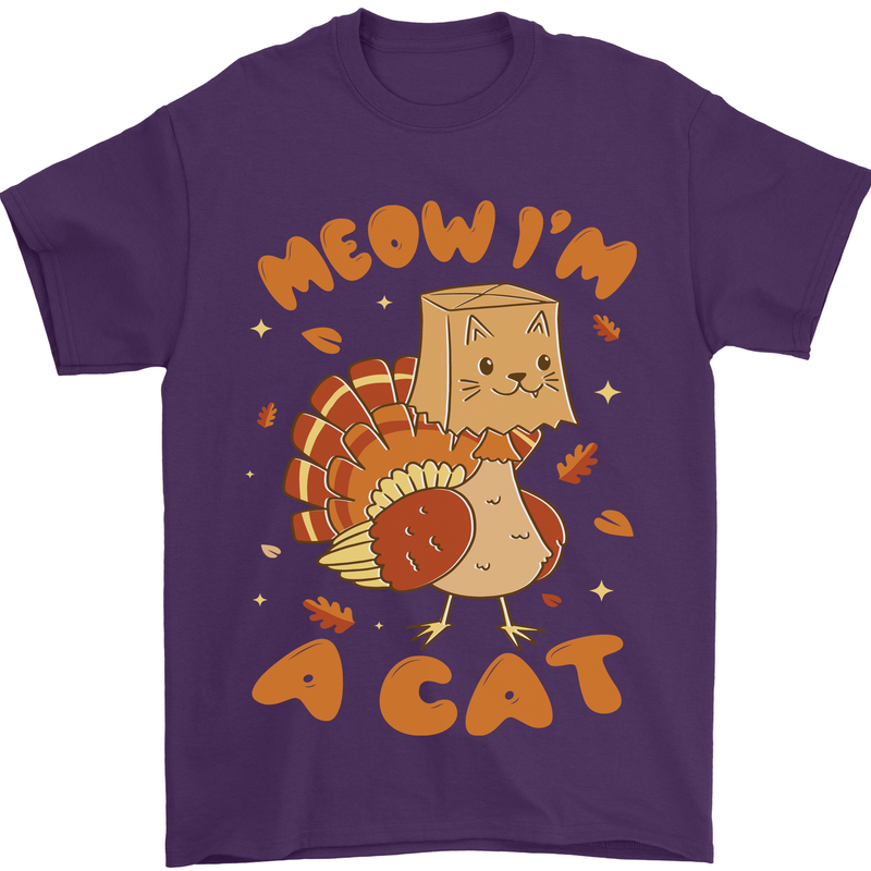 Thanksgiving Christmas Turkey I'm a Cat Mens T-Shirt 100% Cotton Purple