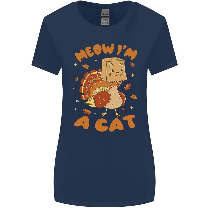 Thanksgiving Christmas Turkey I'm a Cat Womens Wider Cut T-Shirt Navy Blue