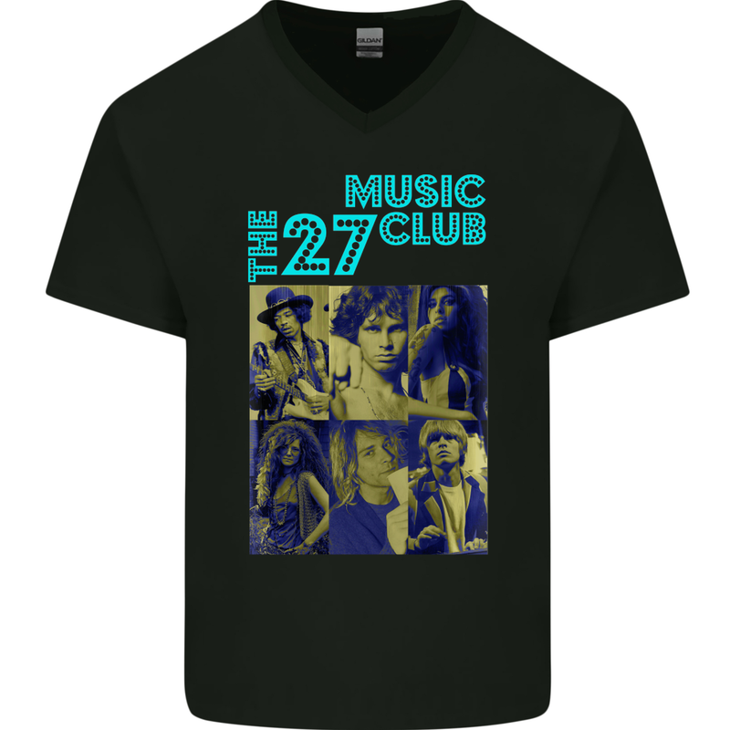 The 27 Music Club Mens V-Neck Cotton T-Shirt Black