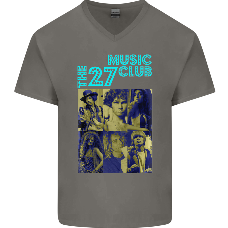 The 27 Music Club Mens V-Neck Cotton T-Shirt Charcoal