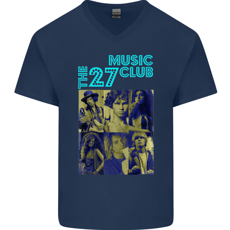 The 27 Music Club Mens V-Neck Cotton T-Shirt Navy Blue