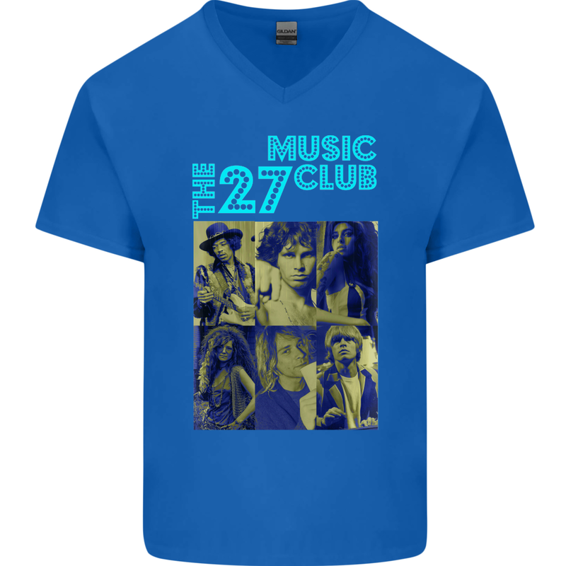 The 27 Music Club Mens V-Neck Cotton T-Shirt Royal Blue