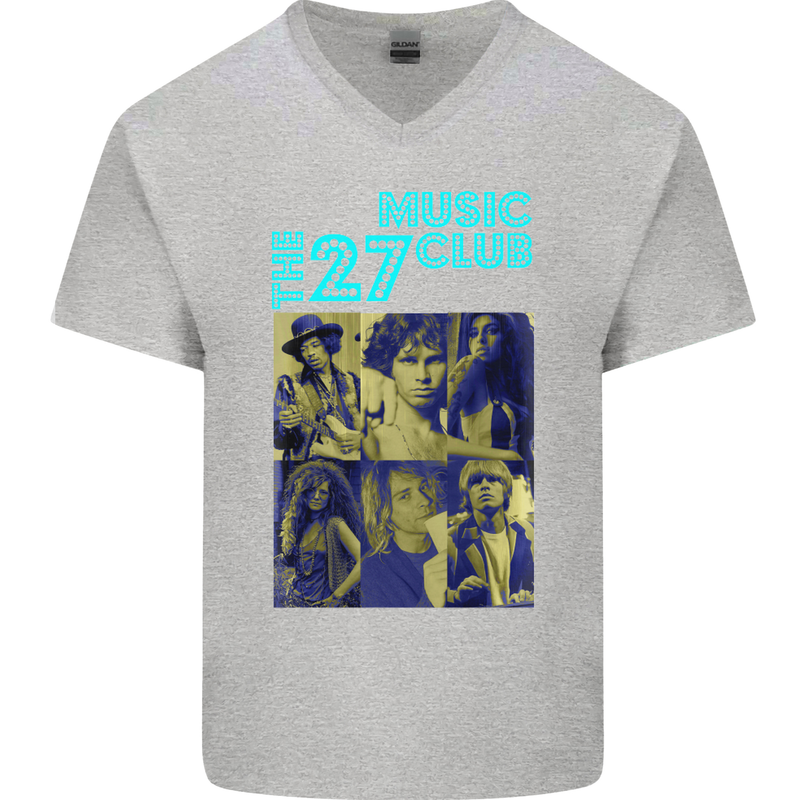 The 27 Music Club Mens V-Neck Cotton T-Shirt Sports Grey
