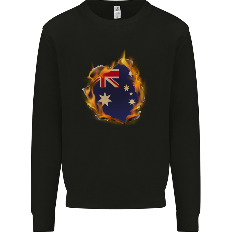 The Australian Flag Fire Effect Australia Kids Sweatshirt Jumper Black