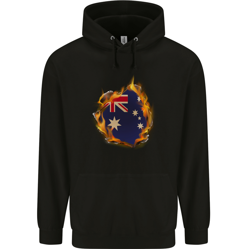 The Australian Flag Fire Effect Australia Mens 80% Cotton Hoodie Black