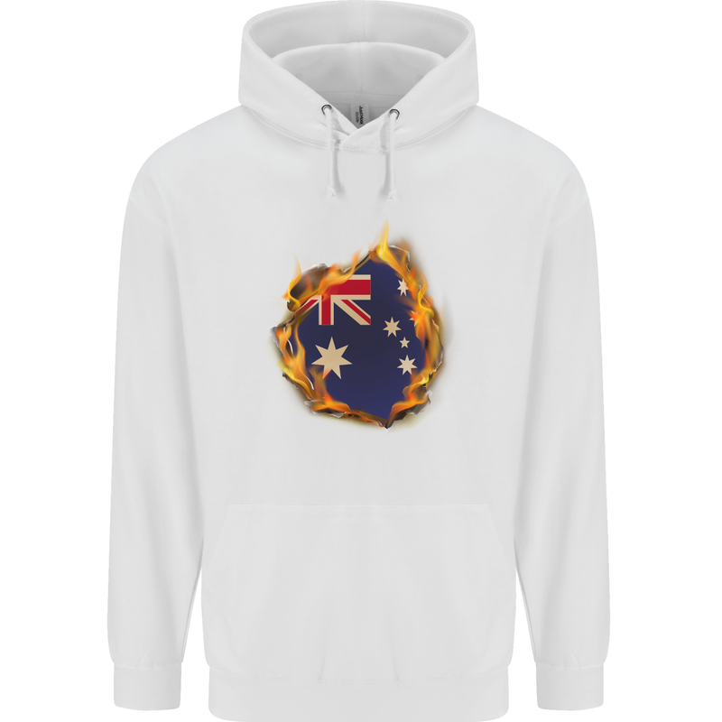The Australian Flag Fire Effect Australia Mens 80% Cotton Hoodie White