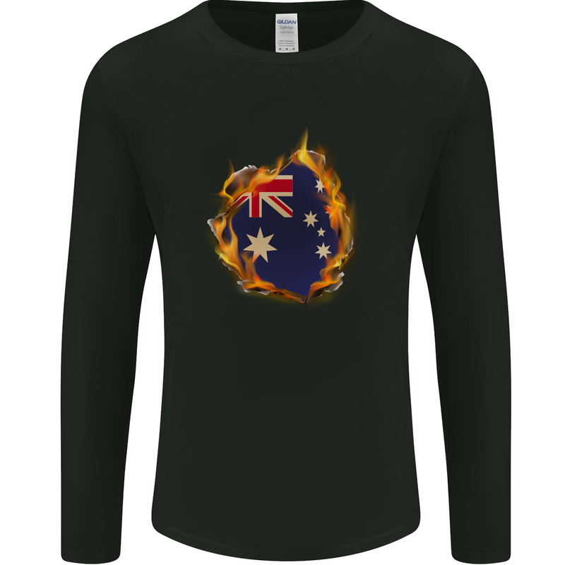 The Australian Flag Fire Effect Australia Mens Long Sleeve T-Shirt Black