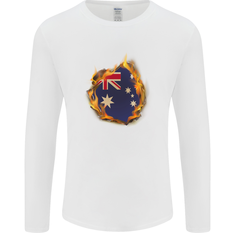 The Australian Flag Fire Effect Australia Mens Long Sleeve T-Shirt White