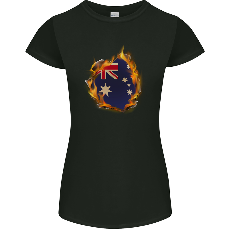 The Australian Flag Fire Effect Australia Womens Petite Cut T-Shirt Black