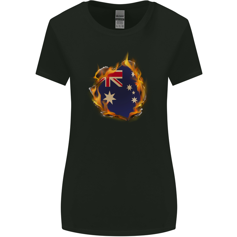 The Australian Flag Fire Effect Australia Womens Wider Cut T-Shirt Black
