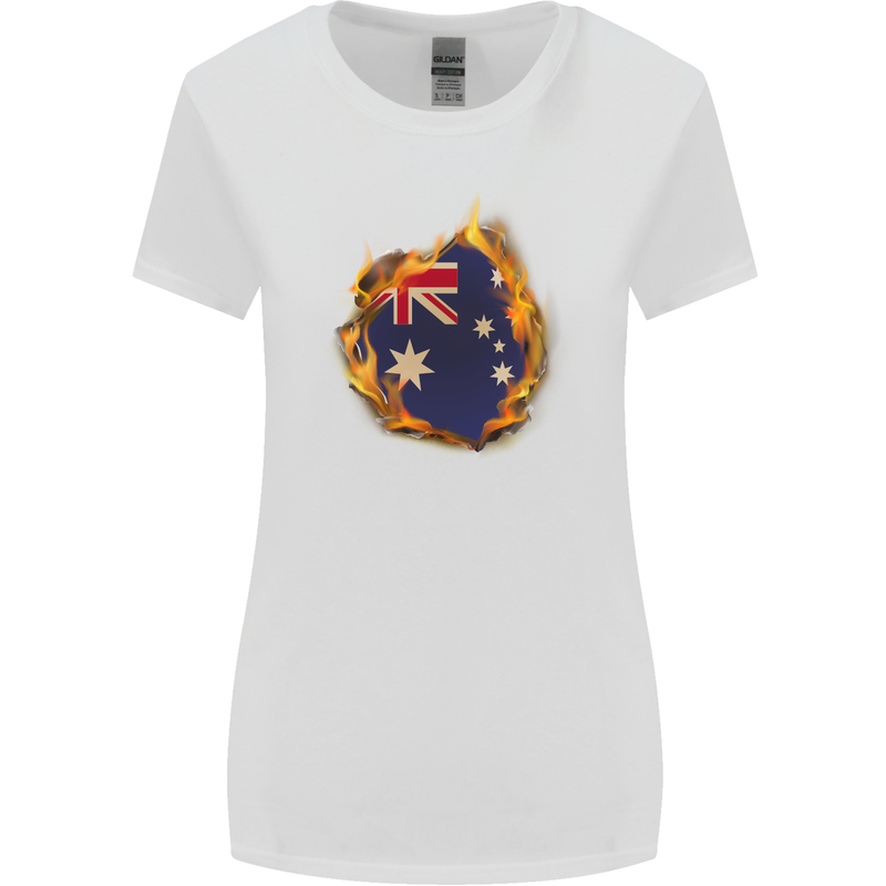 The Australian Flag Fire Effect Australia Womens Wider Cut T-Shirt White