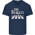 The Beagles Funny Dog Parody Mens V-Neck Cotton T-Shirt Navy Blue