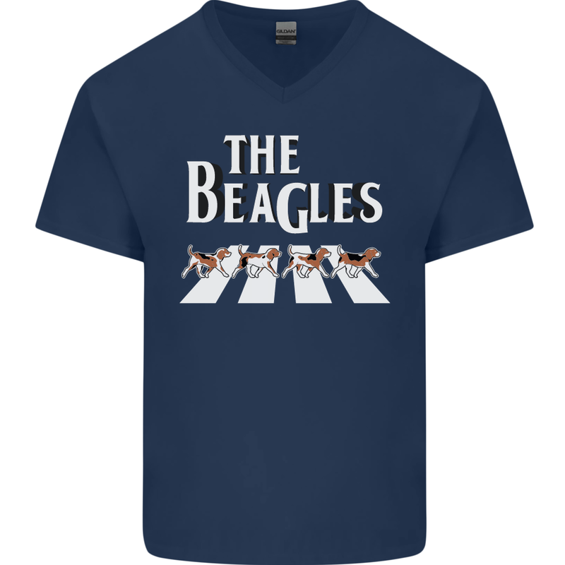 The Beagles Funny Dog Parody Mens V-Neck Cotton T-Shirt Navy Blue