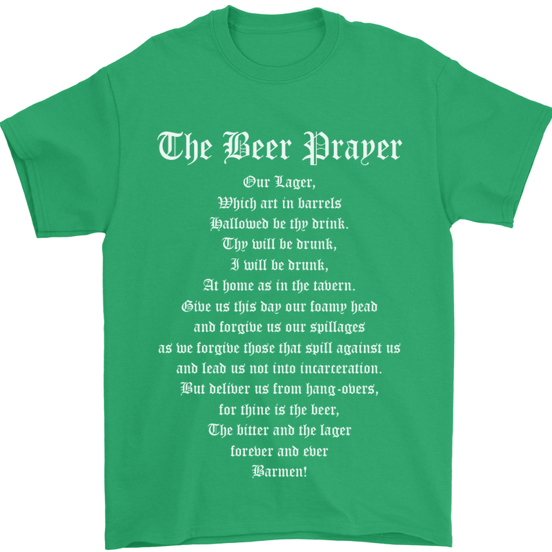 The Beer Prayer Funny Alcohol Mens T-Shirt Cotton Gildan Irish Green