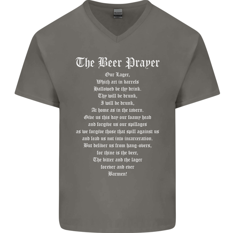 The Beer Prayer Funny Alcohol Mens V-Neck Cotton T-Shirt Charcoal