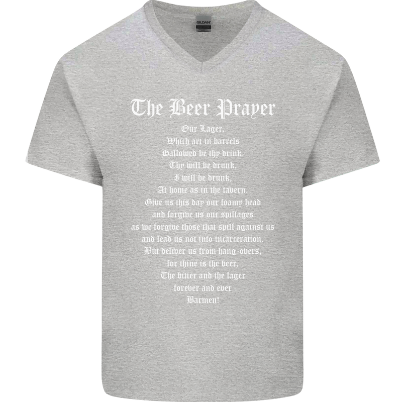 The Beer Prayer Funny Alcohol Mens V-Neck Cotton T-Shirt Sports Grey