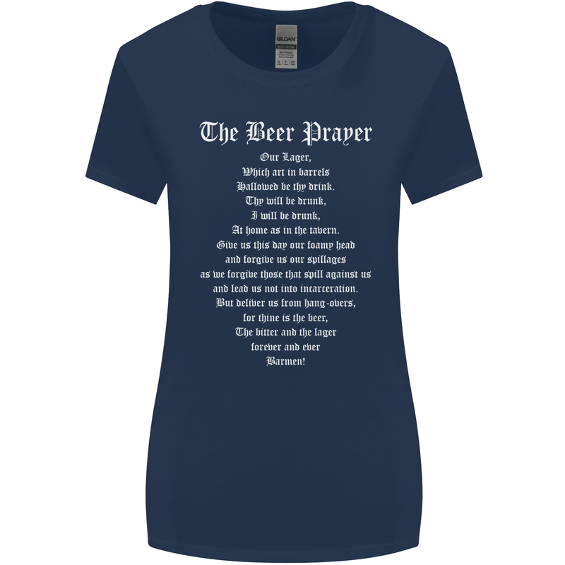 The Beer Prayer Funny Alcohol Womens Wider Cut T-Shirt Navy Blue