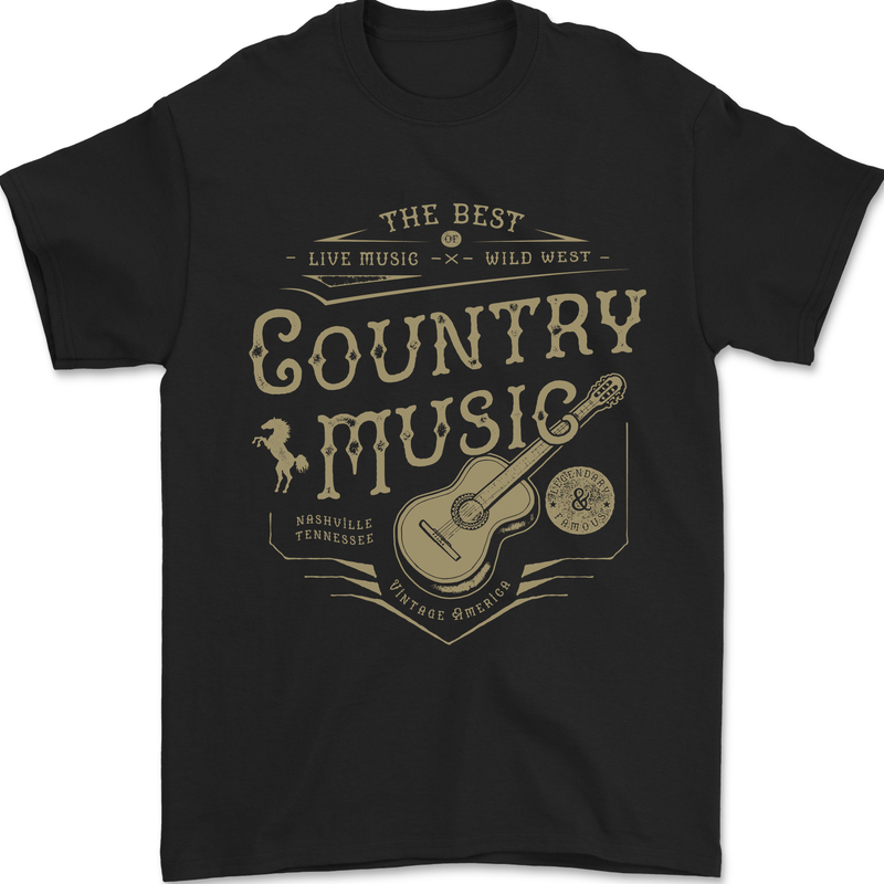 The Best Country Music Vintage American Mens T-Shirt 100% Cotton Black