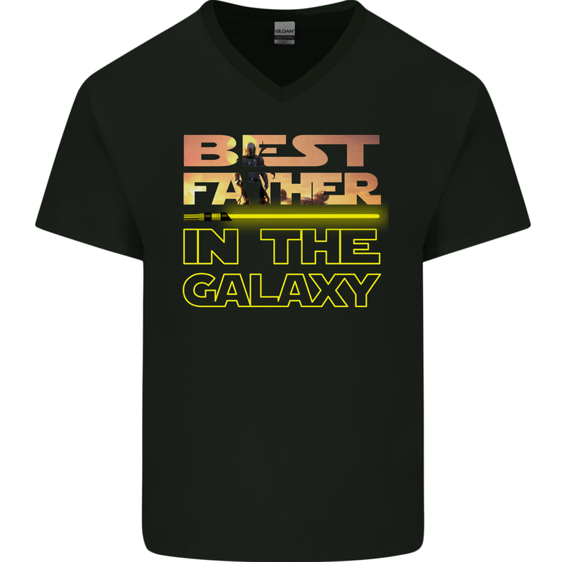 The Best Father in the Galaxy Father's Day Mens V-Neck Cotton T-Shirt Black