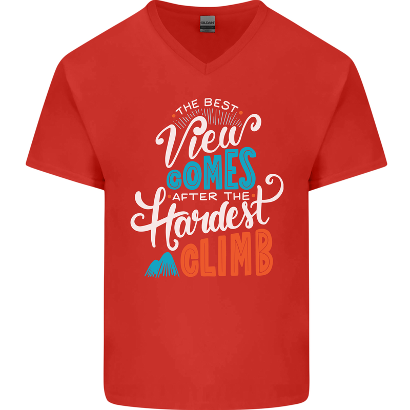 The Best Views Come From the Hardest Climb Mens V-Neck Cotton T-Shirt Red