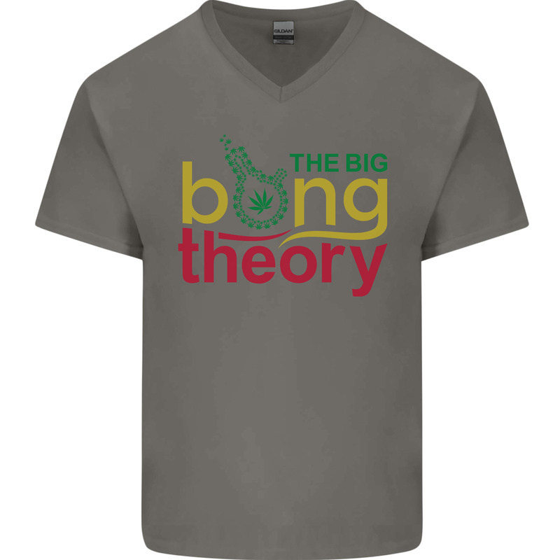 The Big Bong Theory Funny Weed Cannabis Mens V-Neck Cotton T-Shirt Charcoal