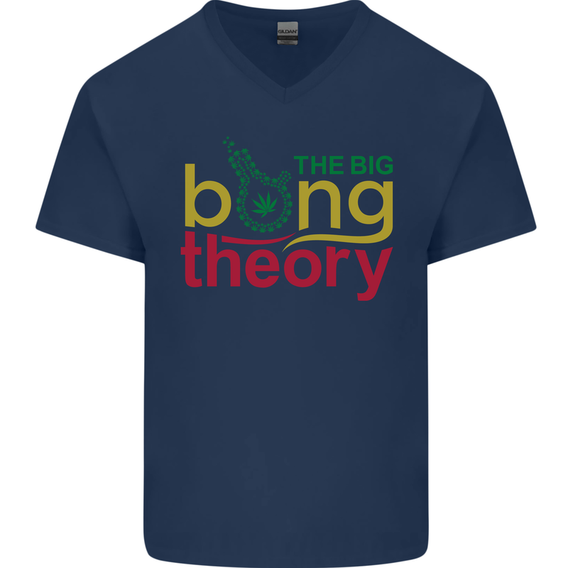 The Big Bong Theory Funny Weed Cannabis Mens V-Neck Cotton T-Shirt Navy Blue