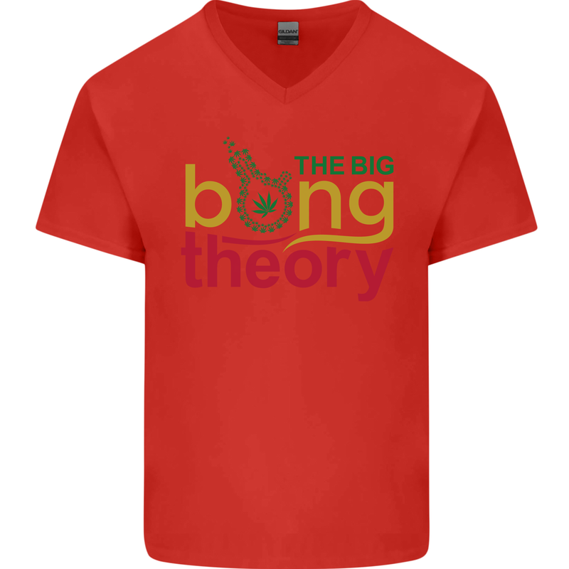 The Big Bong Theory Funny Weed Cannabis Mens V-Neck Cotton T-Shirt Red
