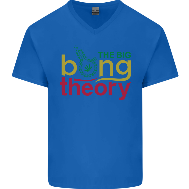 The Big Bong Theory Funny Weed Cannabis Mens V-Neck Cotton T-Shirt Royal Blue