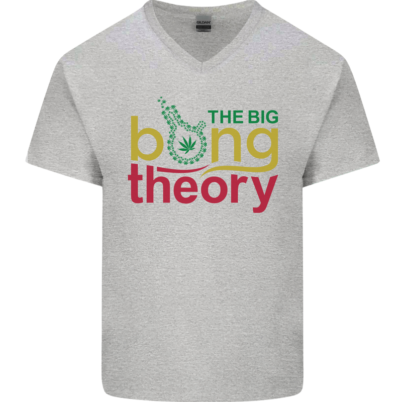 The Big Bong Theory Funny Weed Cannabis Mens V-Neck Cotton T-Shirt Sports Grey
