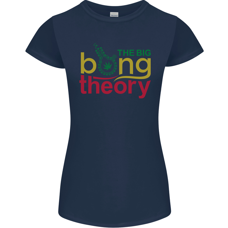 The Big Bong Theory Funny Weed Cannabis Womens Petite Cut T-Shirt Navy Blue