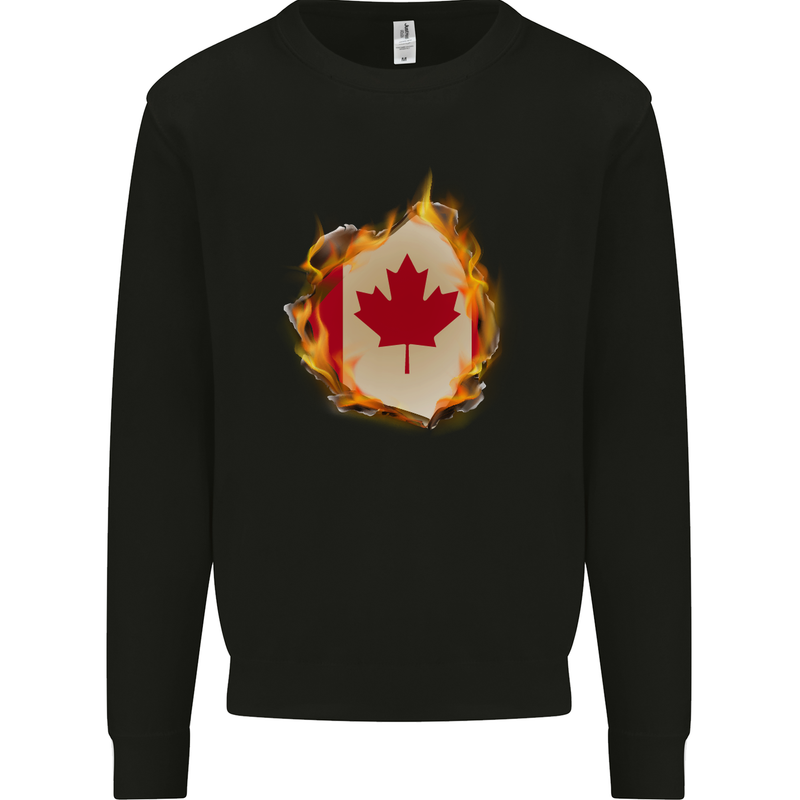 The Canadian Maple Leaf Flag Fire Canada Kids Sweatshirt Jumper Black