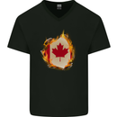 The Canadian Maple Leaf Flag Fire Canada Mens V-Neck Cotton T-Shirt Black