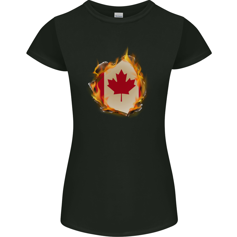 The Canadian Maple Leaf Flag Fire Canada Womens Petite Cut T-Shirt Black