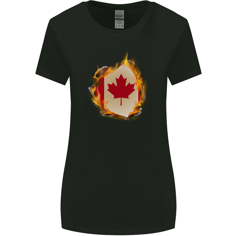 The Canadian Maple Leaf Flag Fire Canada Womens Wider Cut T-Shirt Black