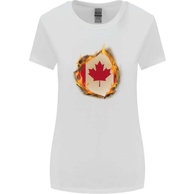 The Canadian Maple Leaf Flag Fire Canada Womens Wider Cut T-Shirt White