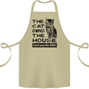 The Cat Owns the House Funny Kitten Cotton Apron 100% Organic Khaki