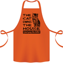 The Cat Owns the House Funny Kitten Cotton Apron 100% Organic Orange