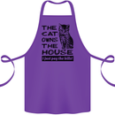 The Cat Owns the House Funny Kitten Cotton Apron 100% Organic Purple