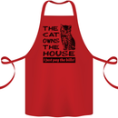 The Cat Owns the House Funny Kitten Cotton Apron 100% Organic Red